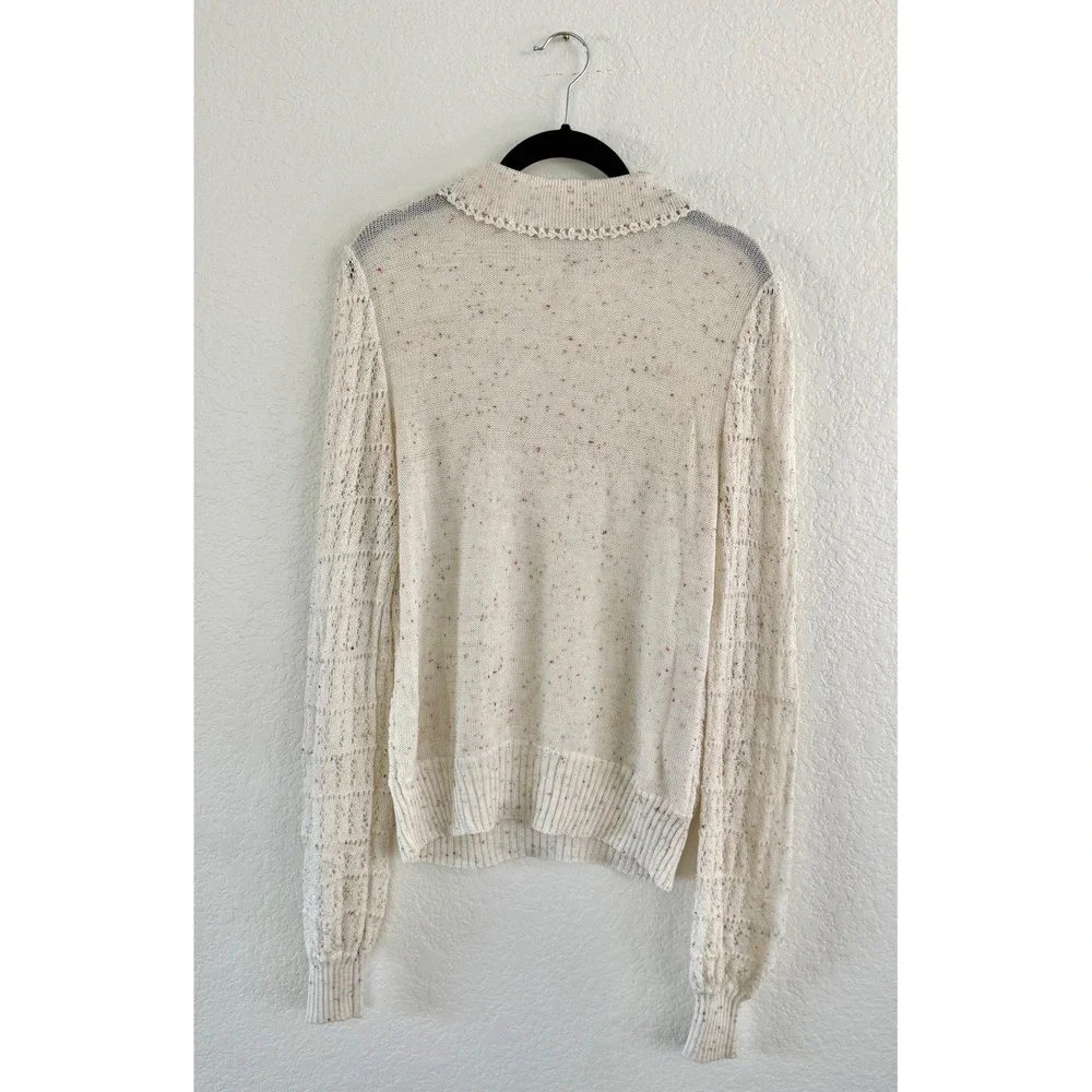 Vintage Marie Kim‎ Textured Knit Collared Sweater Multi Speckled Cream Size M